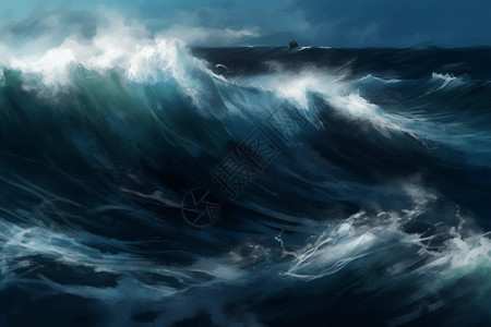 飓风汹涌的大海插画