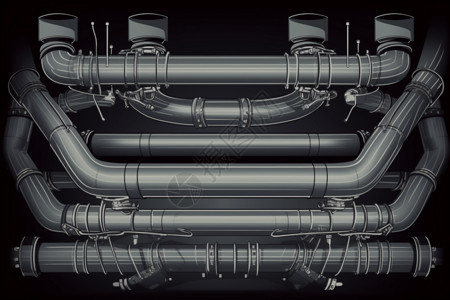 金属部件未来的排气系统插画