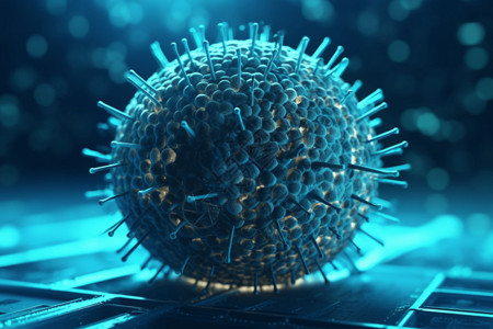 蓝色球形病毒细胞模型图片