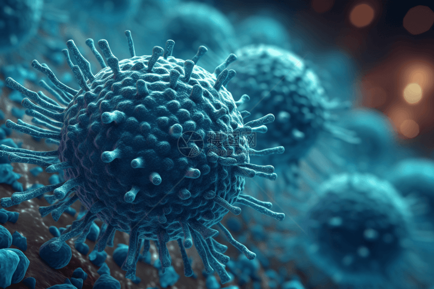 蓝色触角病毒细胞模型图片