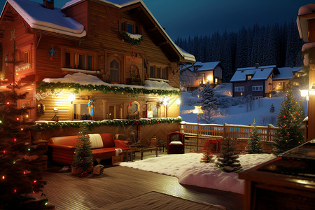 圣诞节美丽的木屋背景图片