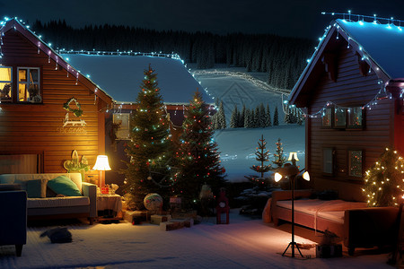 圣诞节夜晚的房子背景图片