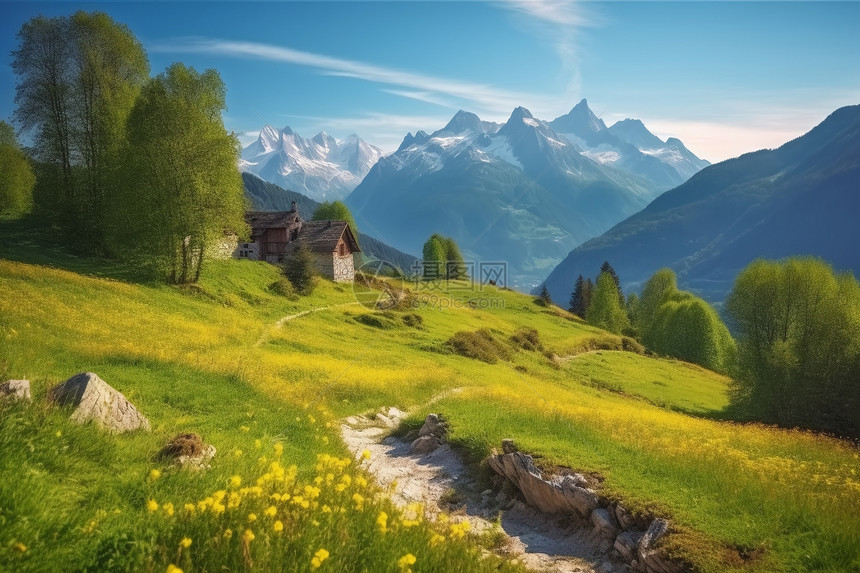 阿尔卑斯山的夏季景观图片