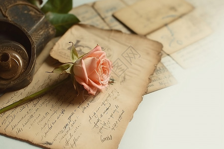 玫瑰花和信玫瑰花和旧信背景