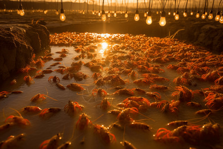 养殖龙虾水面上的大龙虾背景