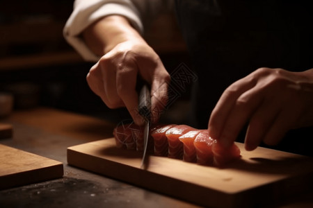 锋利刀子整齐的寿司背景