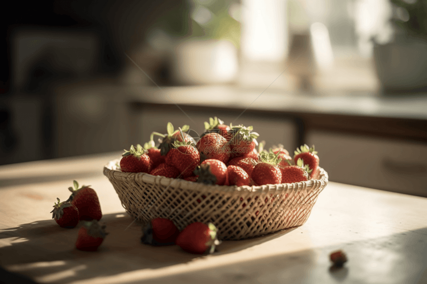 篮子里新鲜采摘的草莓图片