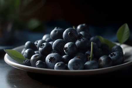 白色盘子上的蓝莓背景图片