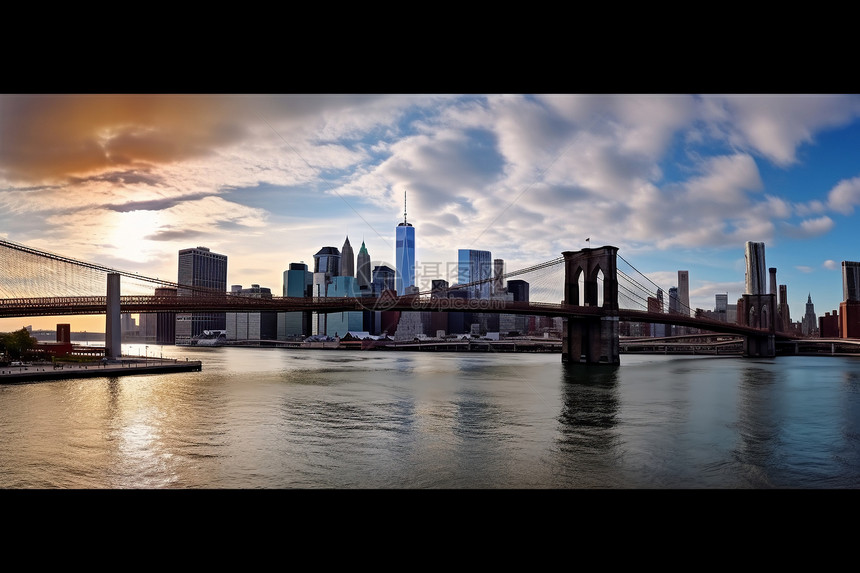 纽约布鲁克林大桥全景图图片