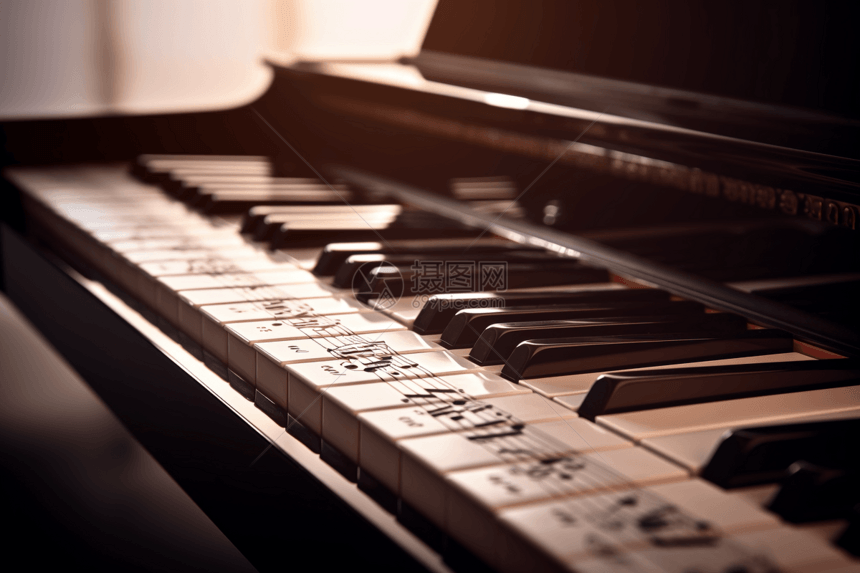 钢琴键盘和乐谱图片图片