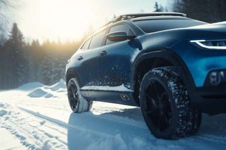 在雪地里汽车现代化汽车行驶在雪地中设计图片