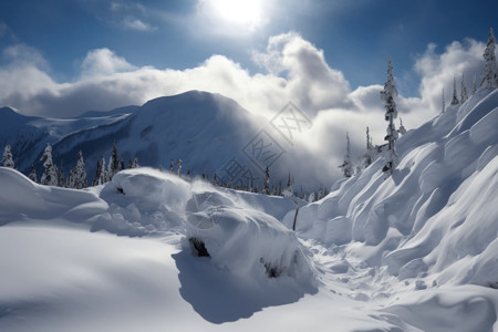 冬季冰雪覆盖的山坡图片