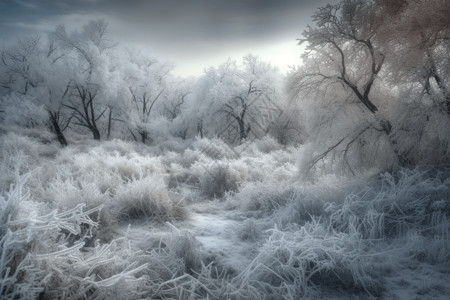 冬季冰冻的树木图片