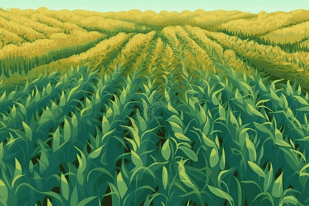 绿色的玉米地枝叶繁茂的玉米地插画