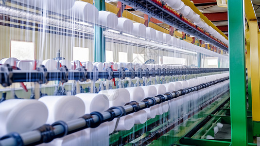 纺织厂白色纱线生产线高清图片素材