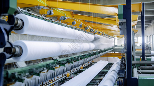 纺织厂工业的白色纱线轴工厂高清图片素材