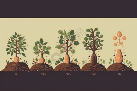 中草药植物的生长过程艺术插图插画