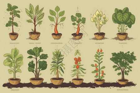 中草药植物的生长过程插图插画