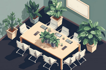 长木桌会议室的木桌插画