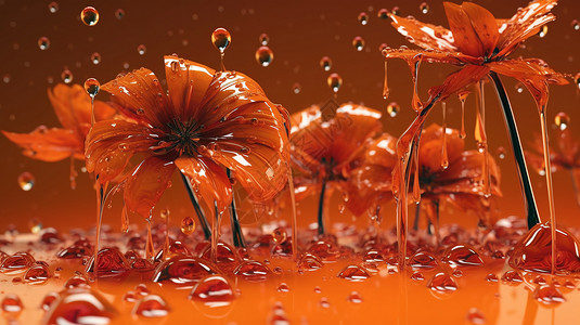 红色花朵装饰带有装饰水滴的花朵设计图片