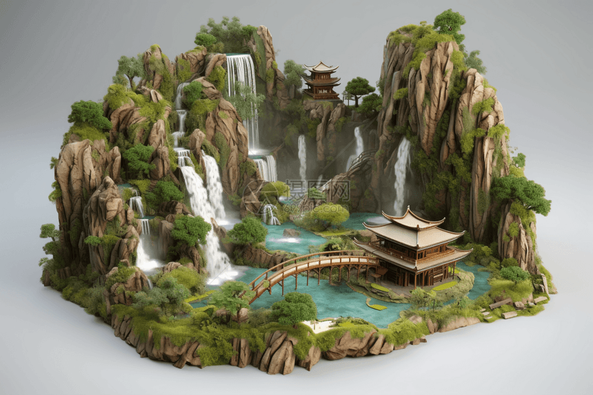 山区中草药花园的详细3D模型图片