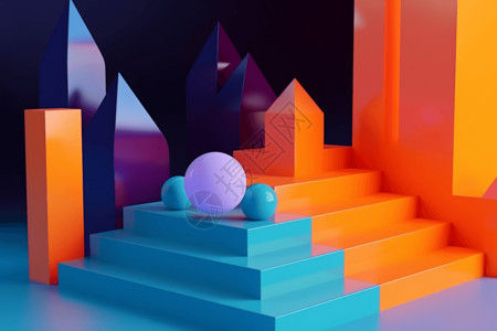 3D楼梯抽象几何形状背景图片