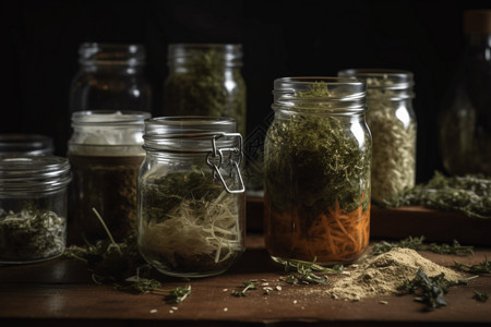 发酵草药以创建富含益生菌的补品背景图片