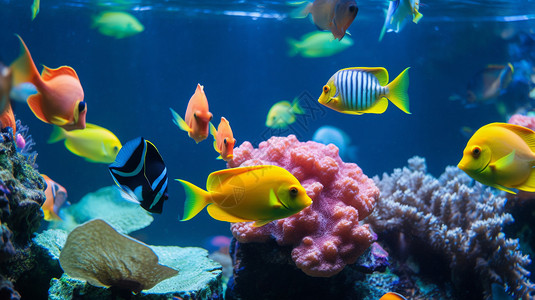 色彩鲜艳的观赏鱼游来游去海洋高清图片素材