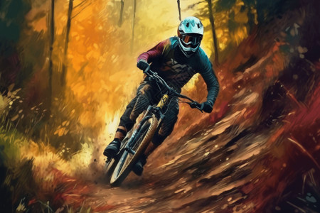 下坡山地自行车插图背景图片