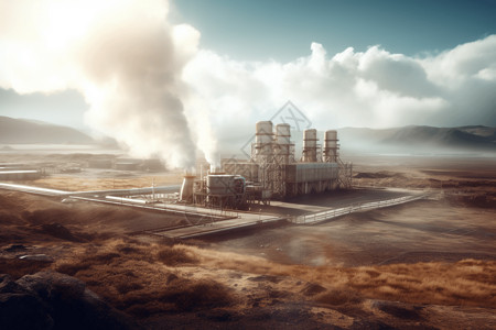 空旷的地热发电站背景图片
