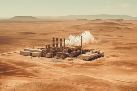 厂房蓝天贫瘠沙漠中的工厂设计图片