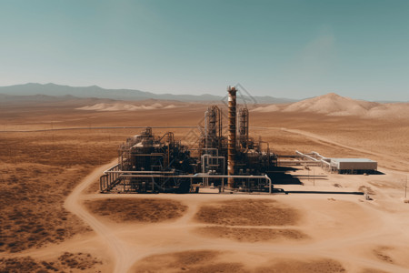 贫瘠沙漠清晰的地热发电厂设计图片