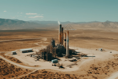 贫瘠沙漠沙漠里的地热发电厂设计图片