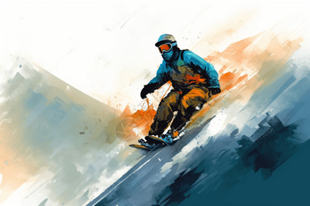 雪山双板滑雪艺术插图图片