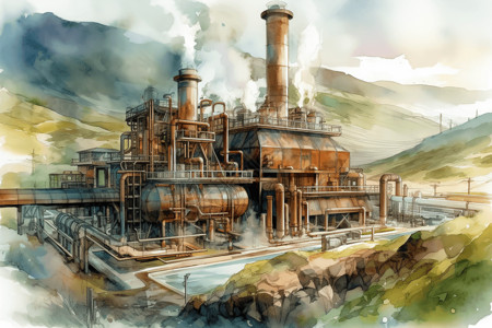 复杂的地热工厂背景图片