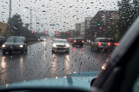 下雨天街道下雨天车窗外的街景背景