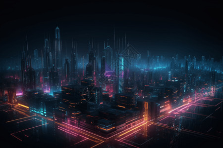 未来的霓虹灯城市天际线概念图图片