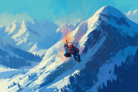 雪山跳伞艺术插图图片