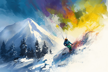 雪山跳伞平面插图图片
