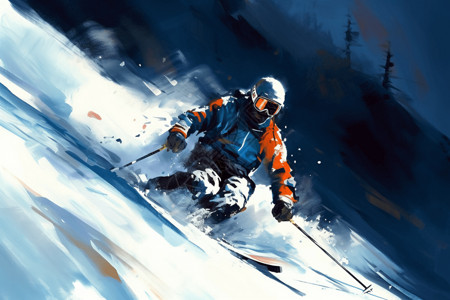 雪山双板滑雪插画图片