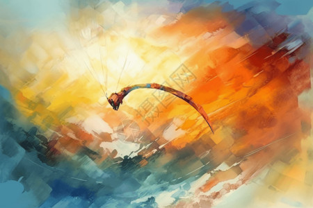 悬挂式滑翔机的创意插画图片