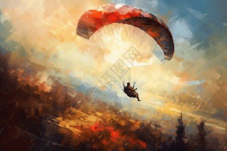 滑翔伞在天空中翱翔的插画图片