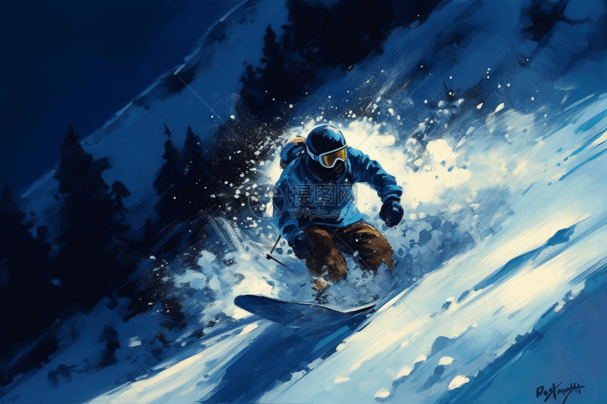 滑雪场单板滑雪插画图片
