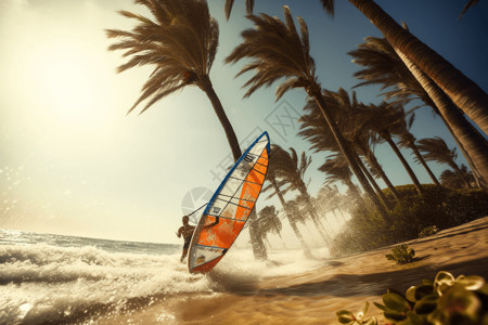 冲浪者在海上乘风破浪背景图片