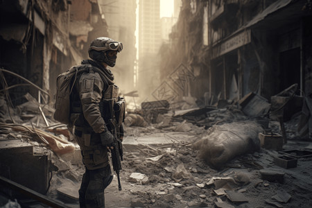 摧毁战区中的军事3D角色概念图设计图片