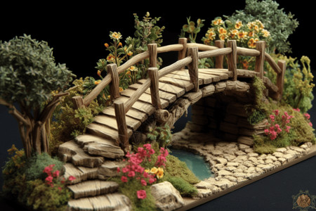 池塘木桥模型背景图片
