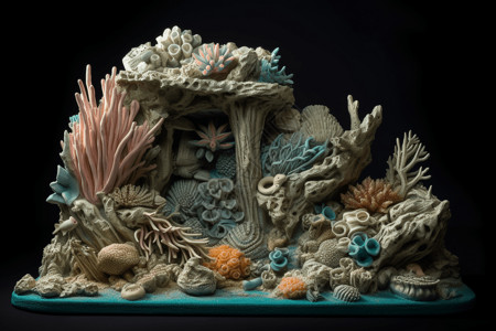 珊瑚工艺品水下场景的3D泥塑背景
