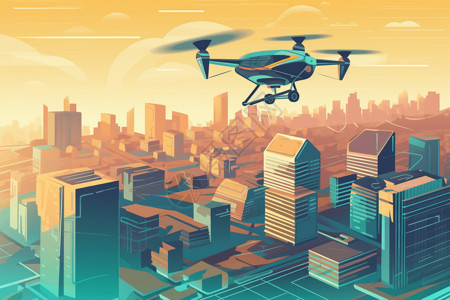 城市上空的无人机图片