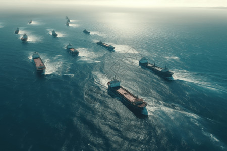 海上的货船船队背景图片