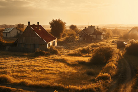 自然村落日落时的村落设计图片
